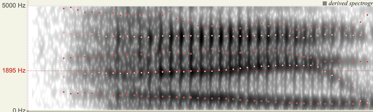 The derived formants for a Rime southern accent *hey*, 1895khz reference for F2