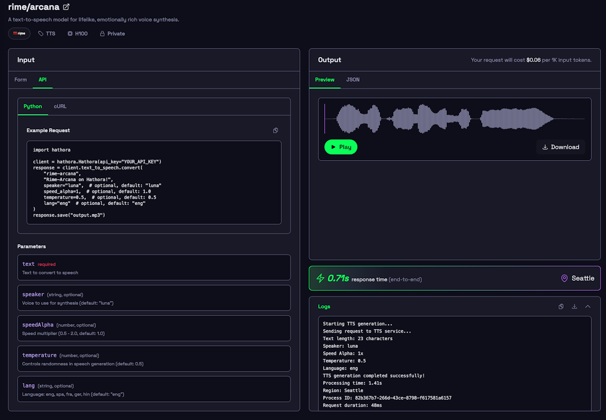 Try Rime's voices on Hathora