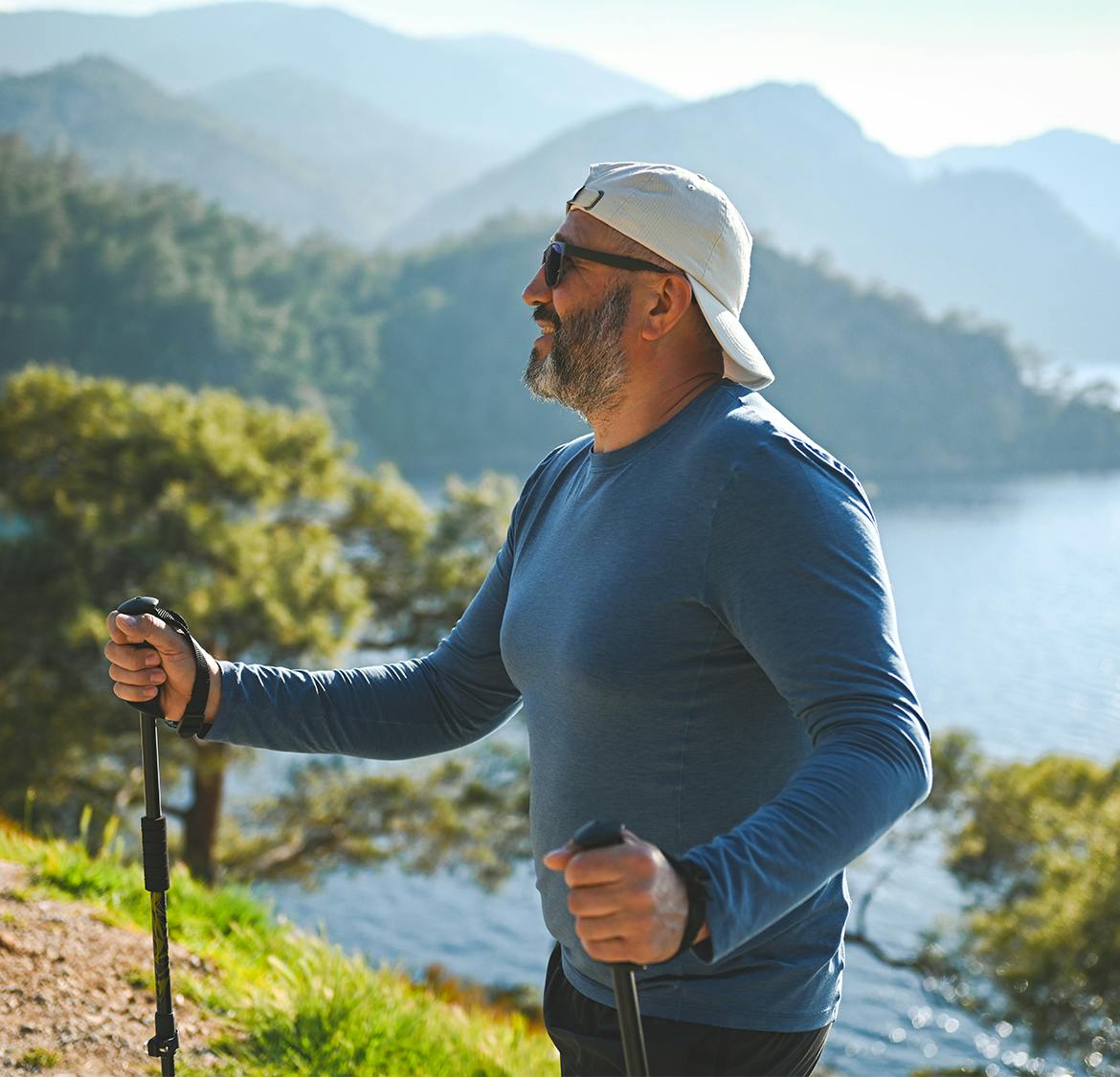 man hiking in the mountains