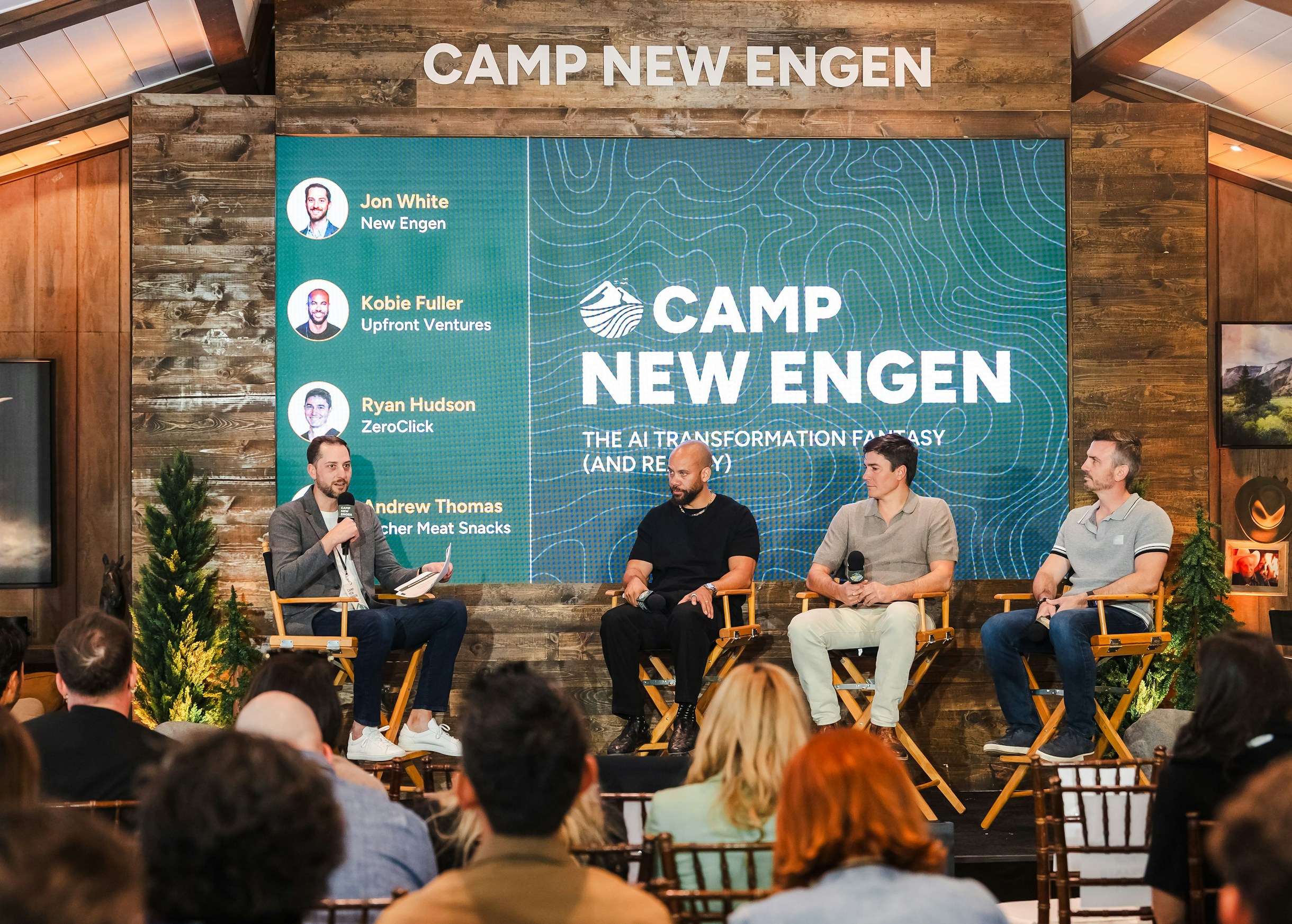 Camp New Engen 2026 AI Transformation Panel AI transformation panel at Camp New Engen 2026 with speakers on stage discussing the future of growth at the marketing summit.