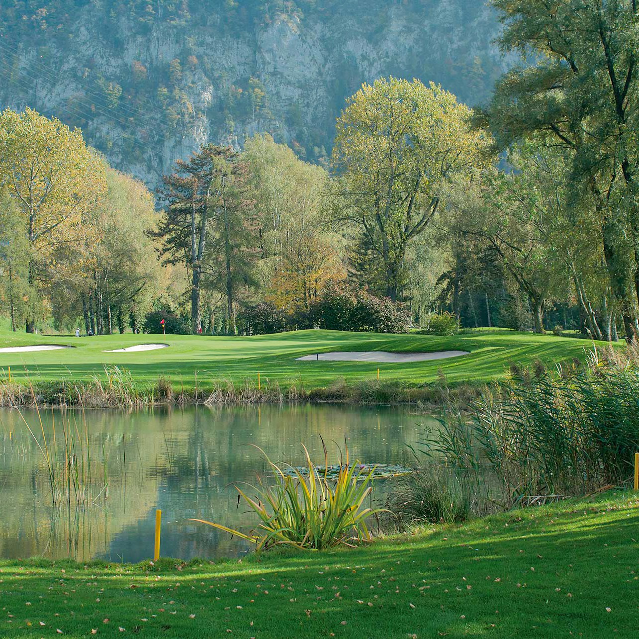 Golf course Interlaken-Untersee A golf course with an artificial pond and short trimmed lawn with trees all around