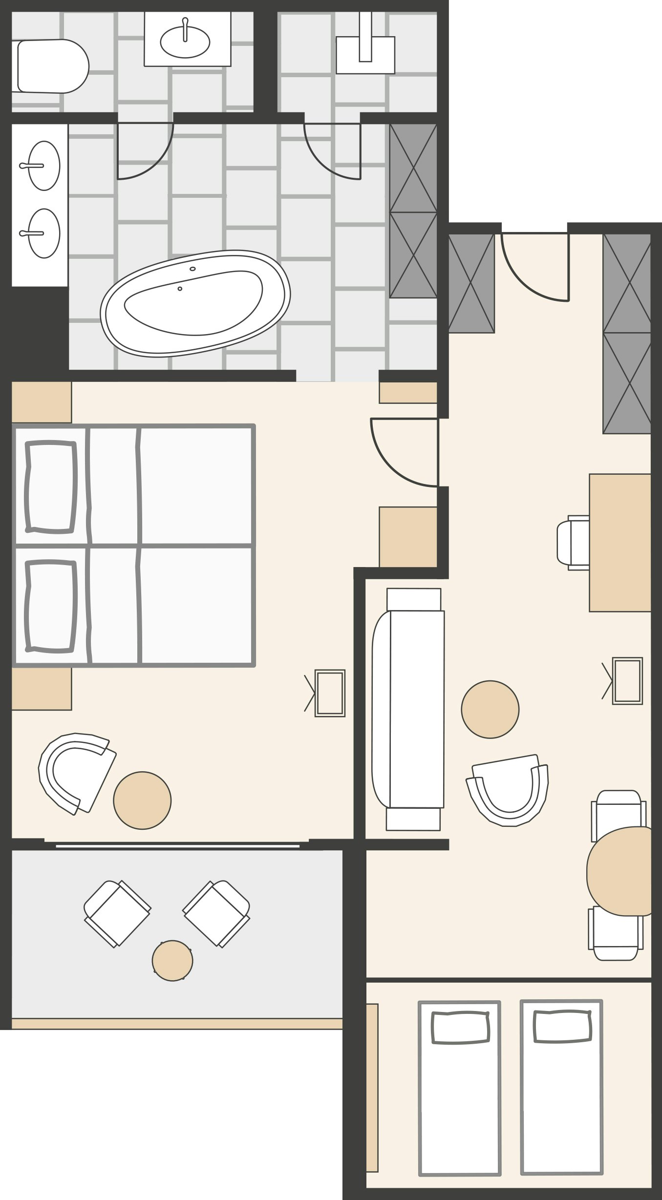 chambre à coucher, salon, chambre d'enfant, balcon, salle de bains avec WC séparé