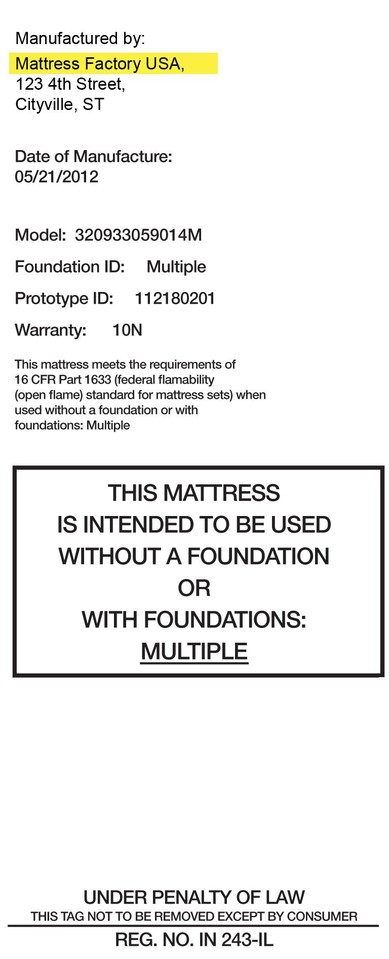 Mattress Tag