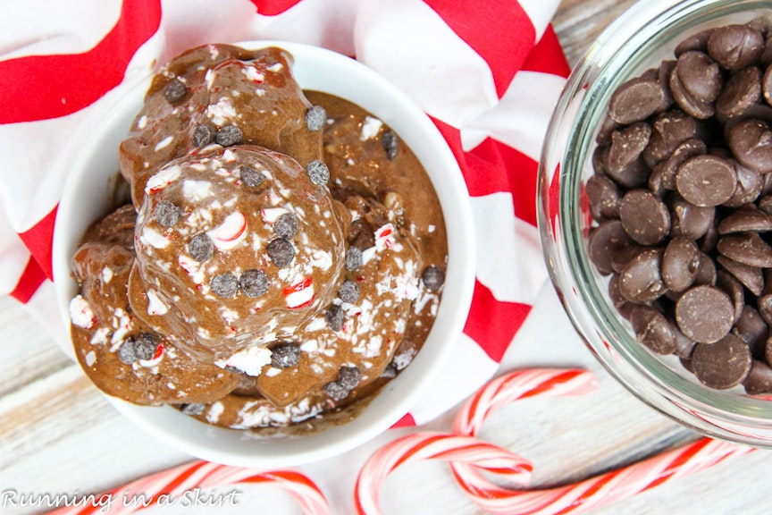 Photo of peppermint cookes and chocolate chips in separate bowls