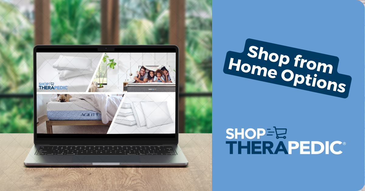 image on laptop with shop from home caption