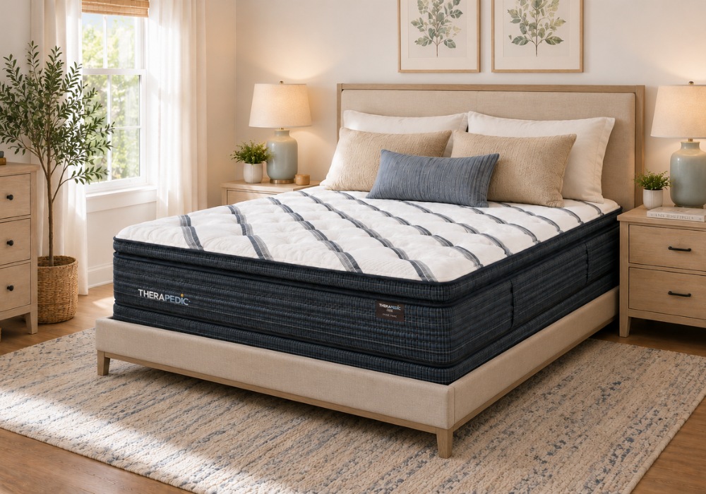 A bedroom setting featuring a Therapedic Prime model