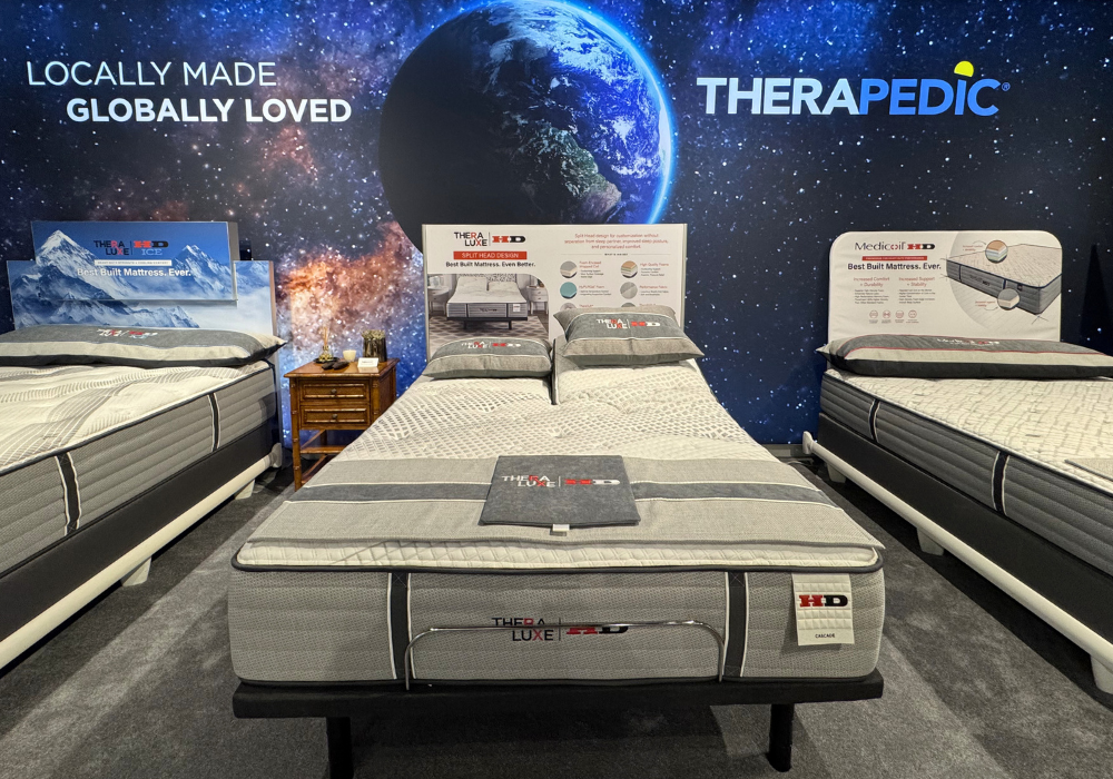 Image of TheraLuxe split-head mattress in Therapedic's showroom