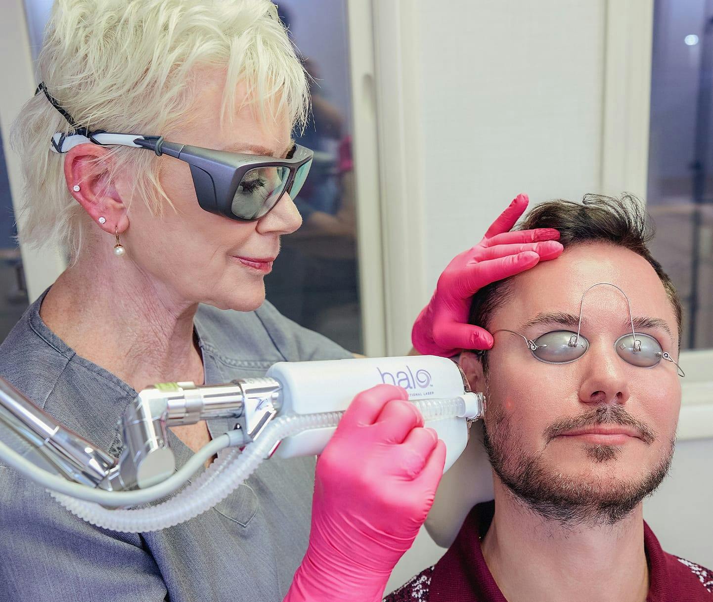 Man during laser treatment