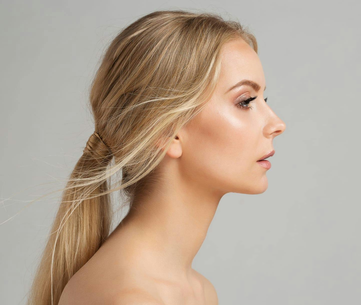 Side profile of blonde woman