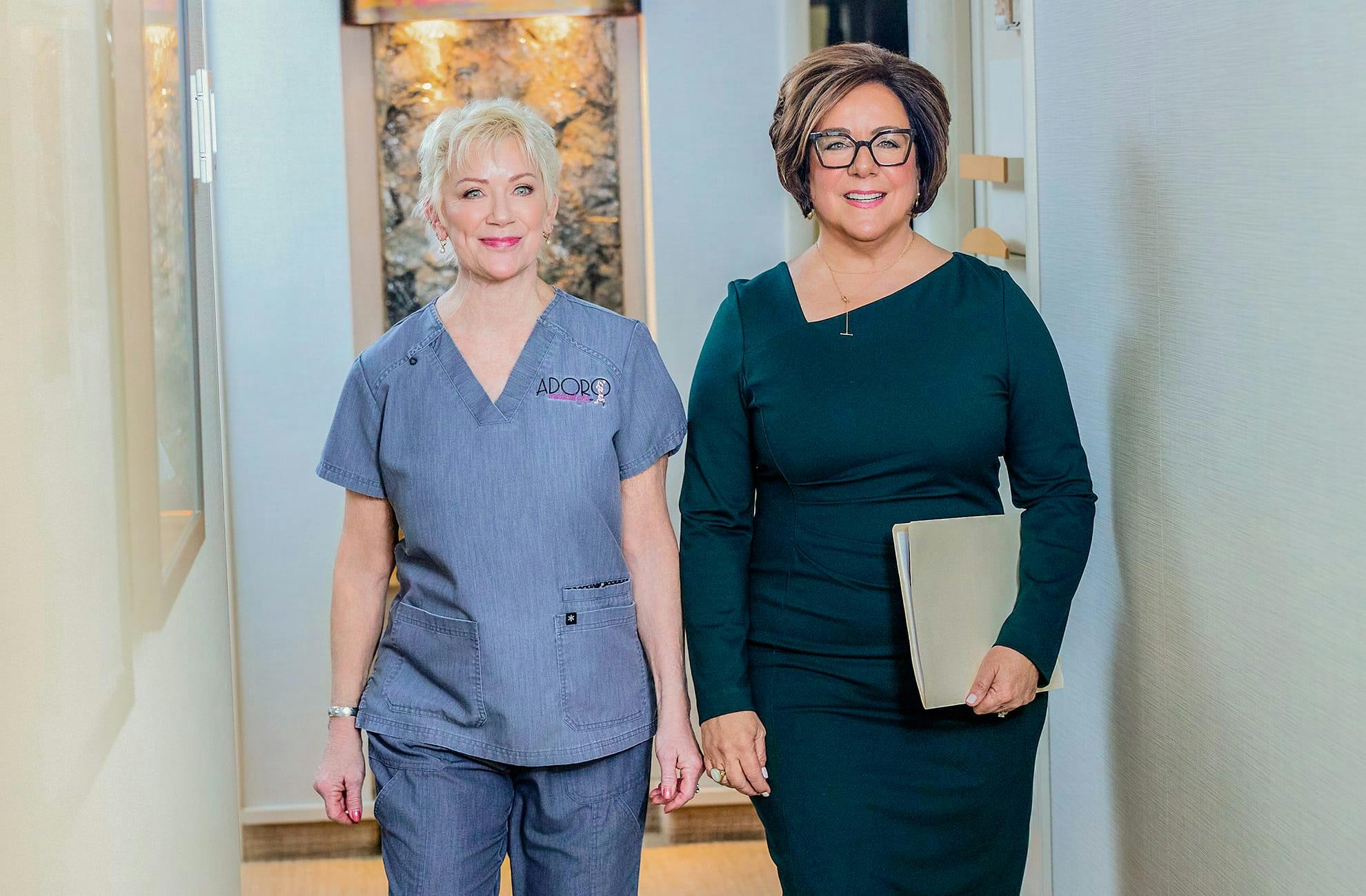 Doctors walking down hallway