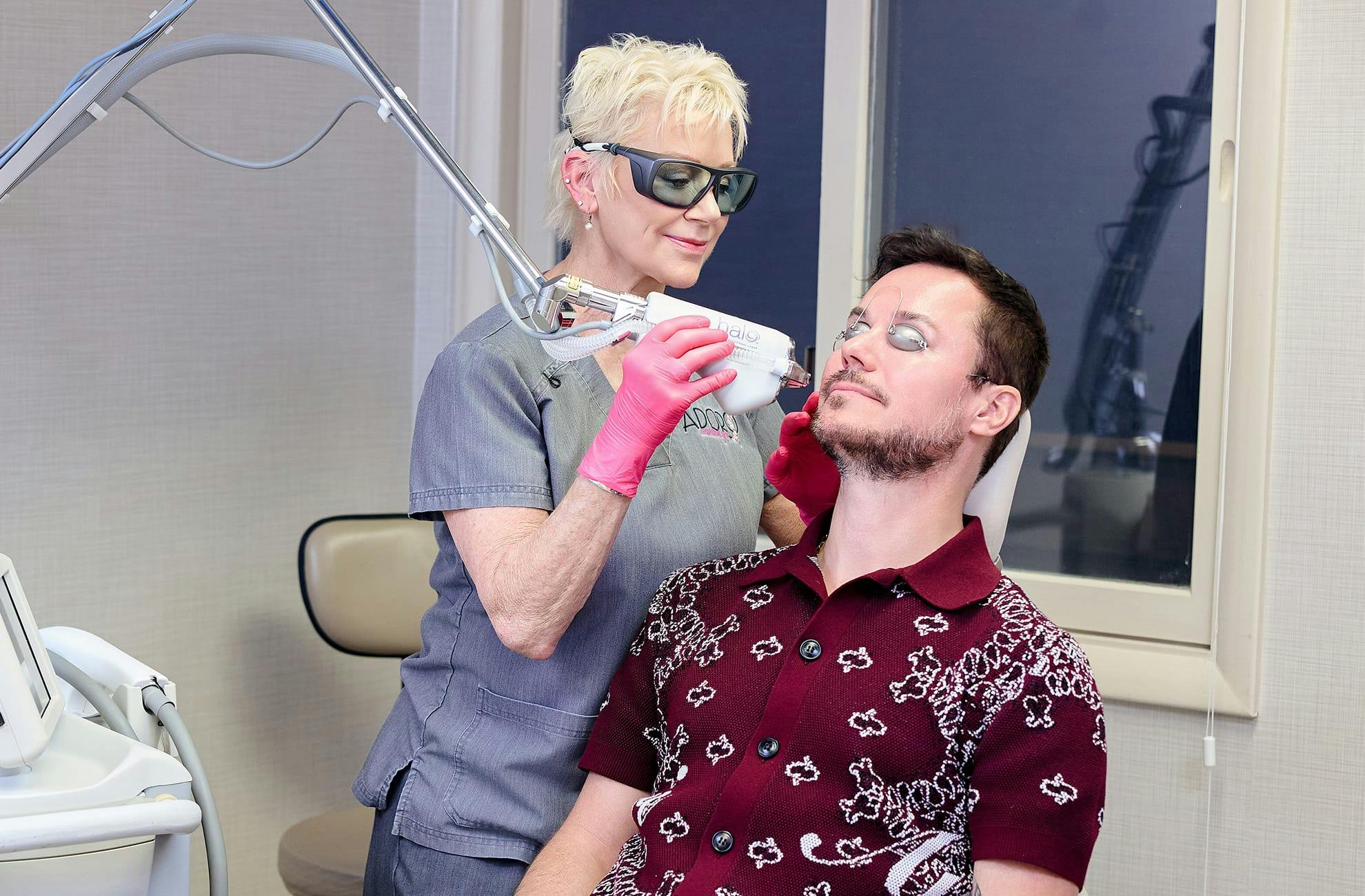 Man during laser treatment