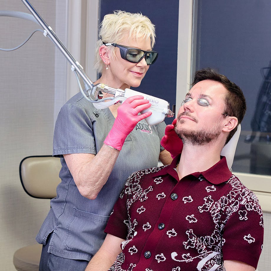man getting a halo laser treatment