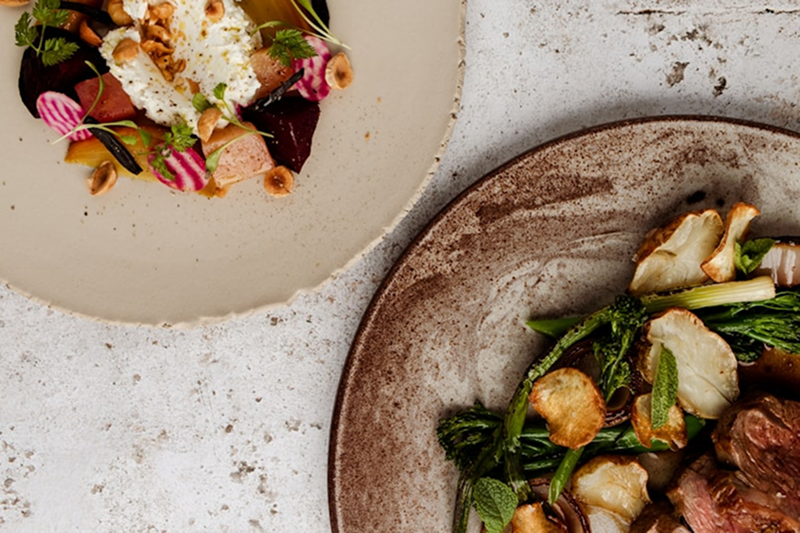Gourmet food on a stone plate