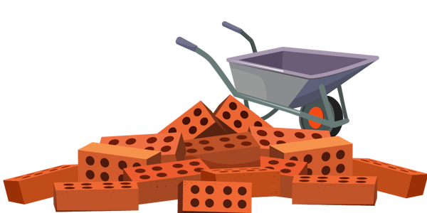 pile of bricks with a wheelbarrow