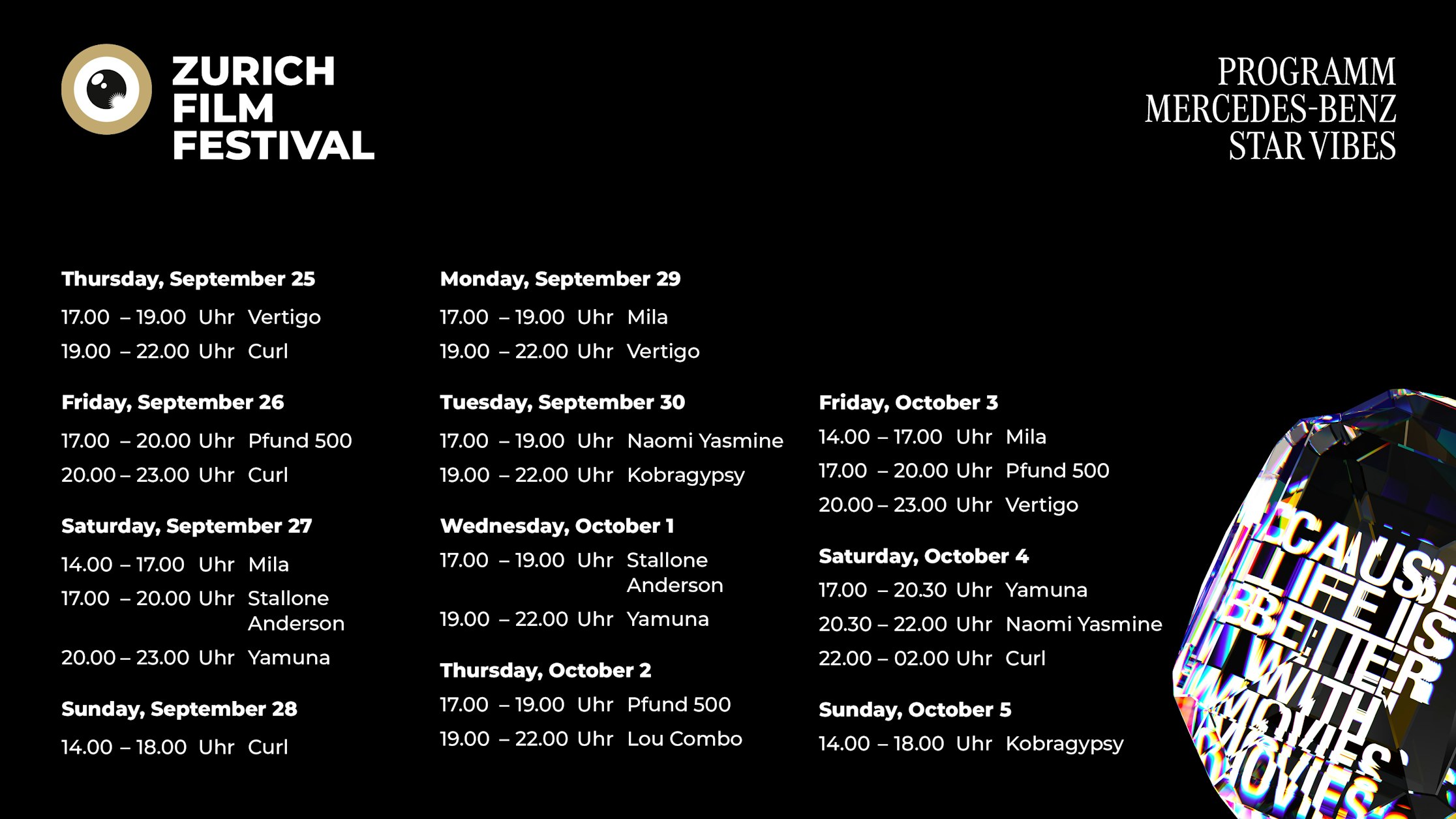 The whole schedule for Mercedes-Benz' Star Vies stage