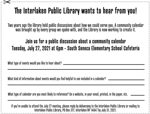 Image of a community input form from the Interlaken Public Library