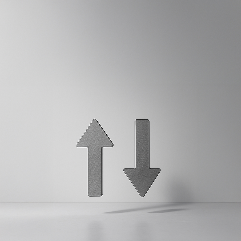 Two arrows pointing up and down, symbolizing exchange, flow, or bidirectional movement