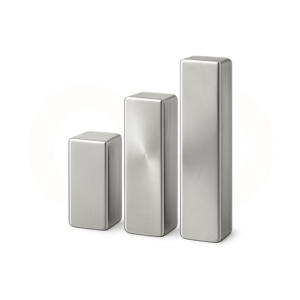 3D metallic bar chart with increasing columns, representing growth, performance, or sustainable progress.