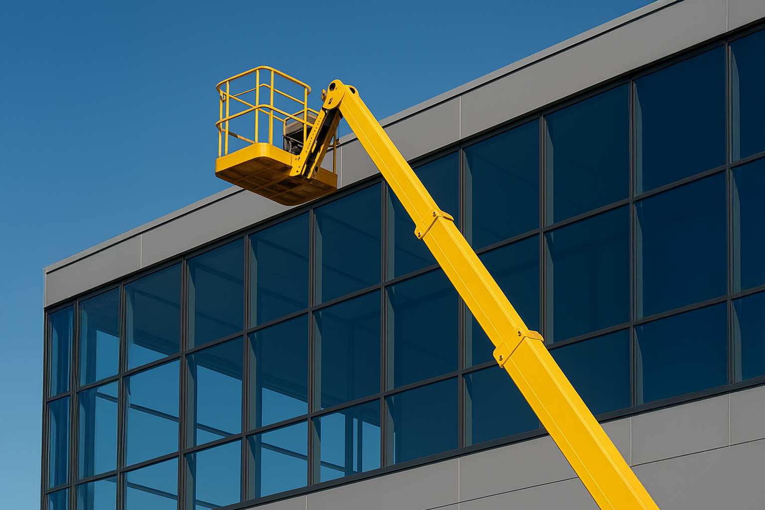 ΛΙΤΗ Boom lift working on building exterior