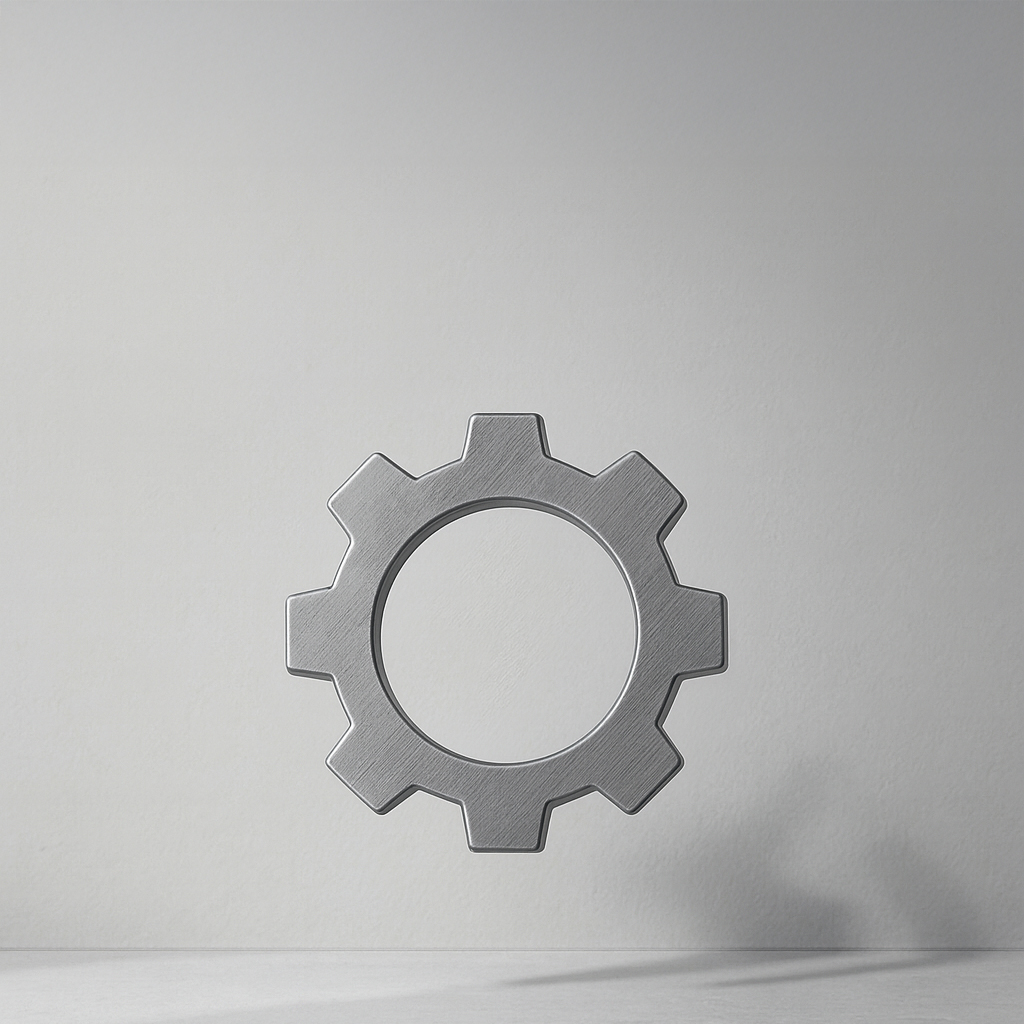Minimalist cogwheel symbol, indicating industrial processes or operational systems