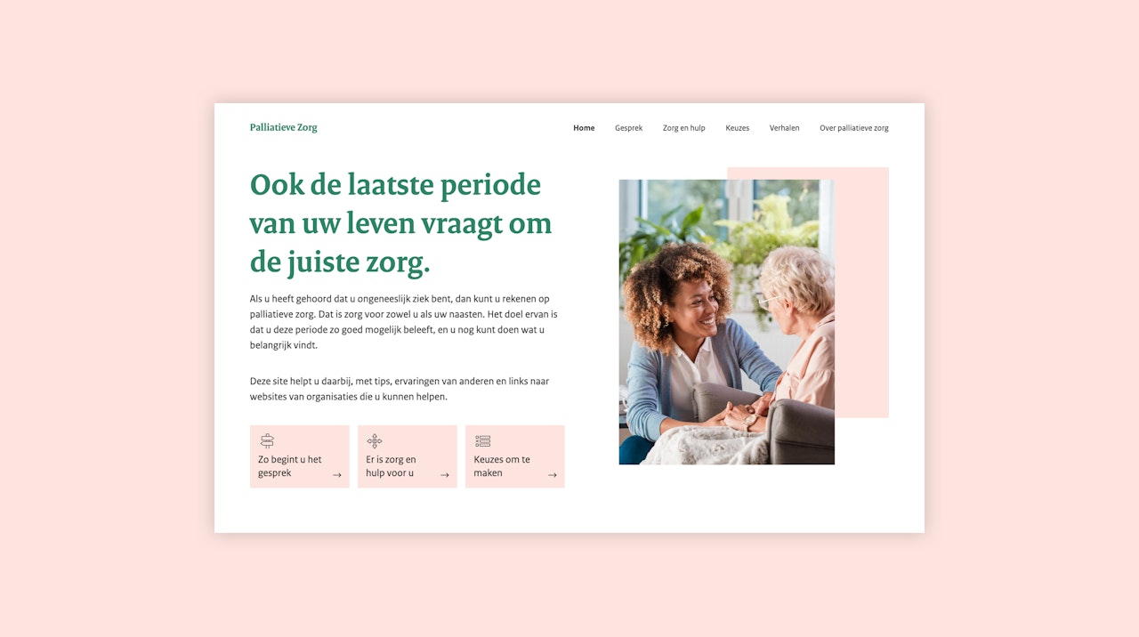 Homepage desktop scherm van Palliatieve Zorg