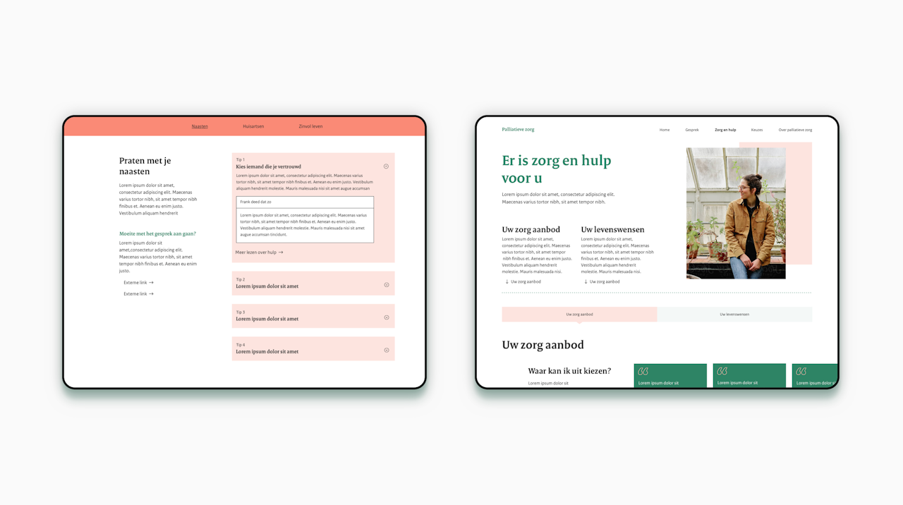 Twee iPad voorbeelden van de website Palliatieve Zorg