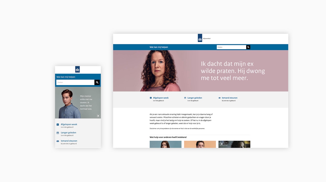 Mobiel scherm en desktop scherm van de homepagina van Centrum Seksueel Geweld
