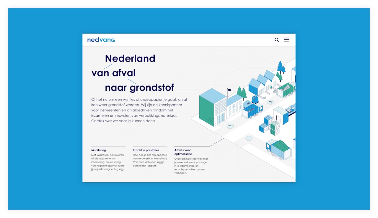 Desktop scherm van de landingspagina van Nedvang