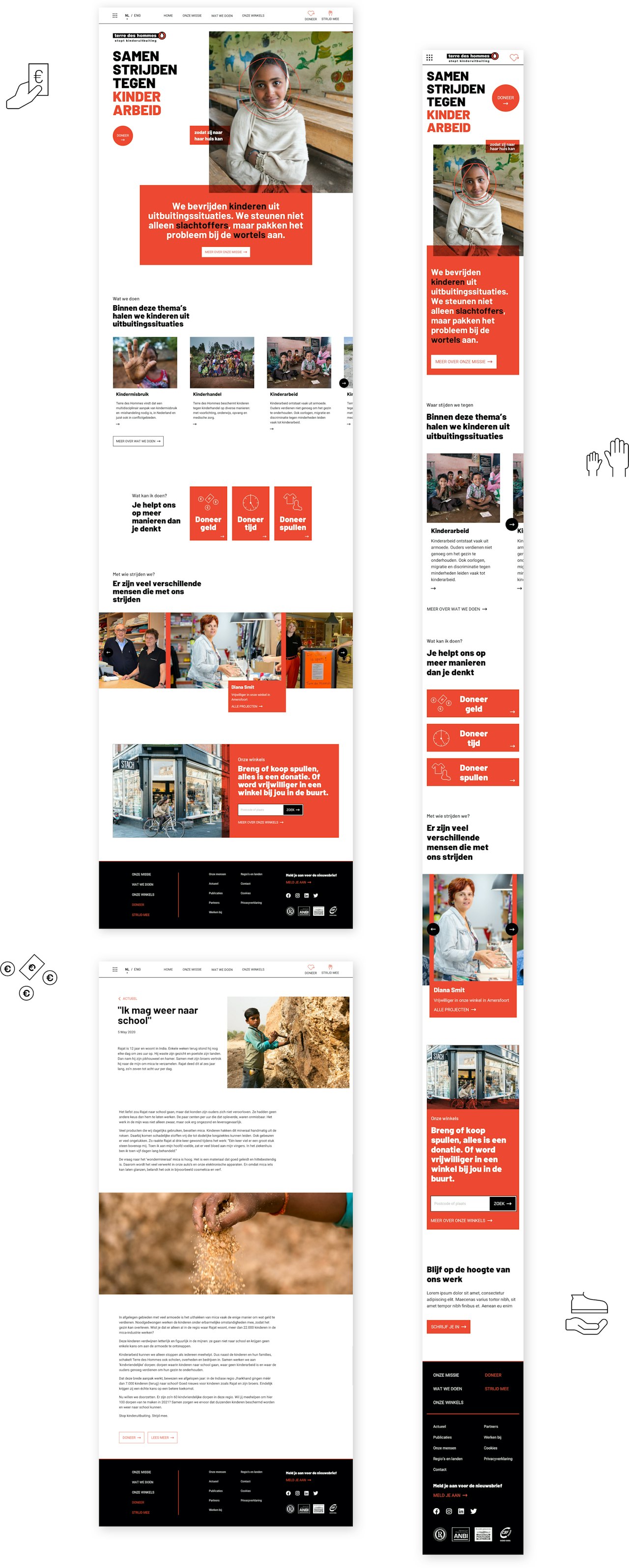 Verschillende schermen onder elkaar van de website terredeshommes.nl waarbij het totale verhaal van de actie staat uitgelegd.