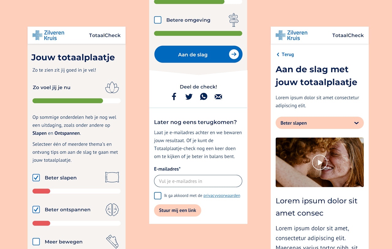 Design voorbeelden van de Totaal Check app.