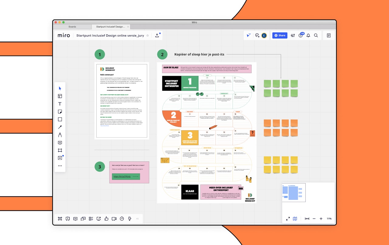 Screenshot van Miro omgeving met daarin het startpunt inclusief design