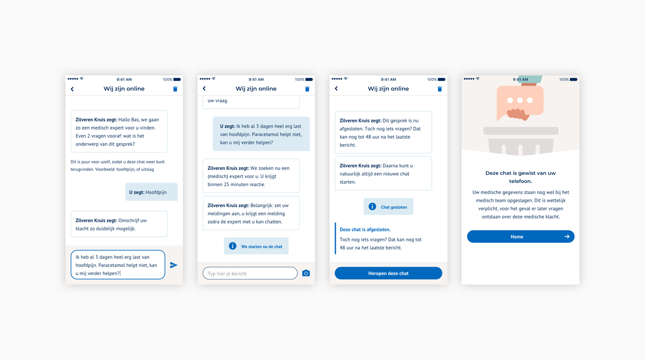 Schermen van de chatfunctie van de Vakantiedokter app.