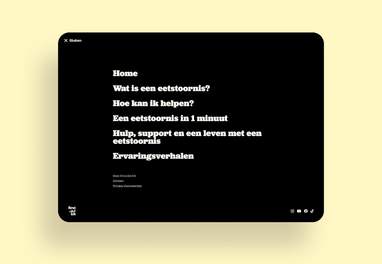 Schermafbeelding van het menu op de website.