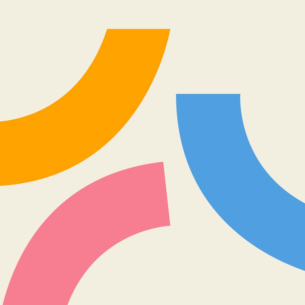 Logo van de Krijtclub bestaande uit 3 halve cirkels in oranje, roze en blauw.