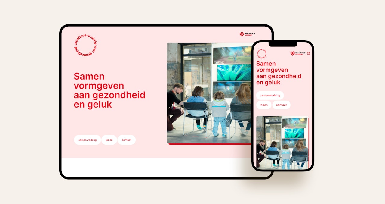 Schermen van de website van de Creatieve Coalitie voor Gezondheid