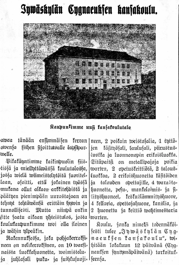 Uutinen Keskisuomalaisesta, jossa kerrotaan uuden koulun aloituksesta.