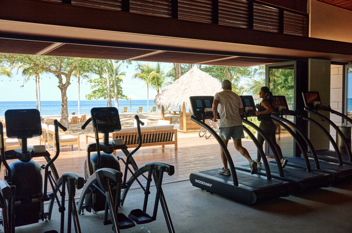 Enjoy a morning workout with views of the beach.
