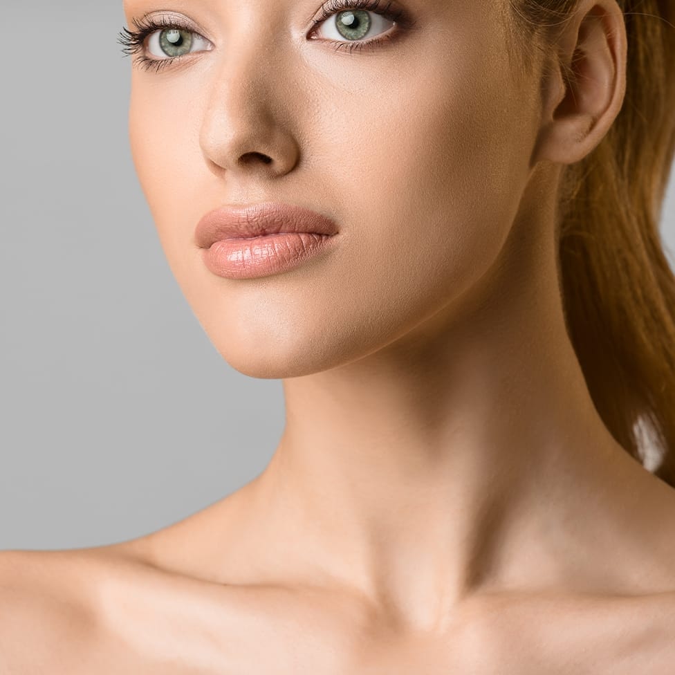 Close up of womans chin