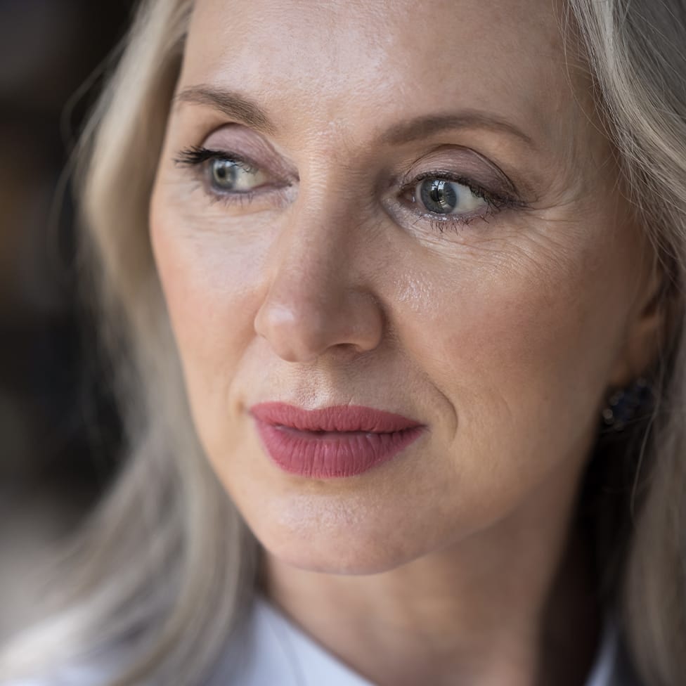 close up on woman looking away