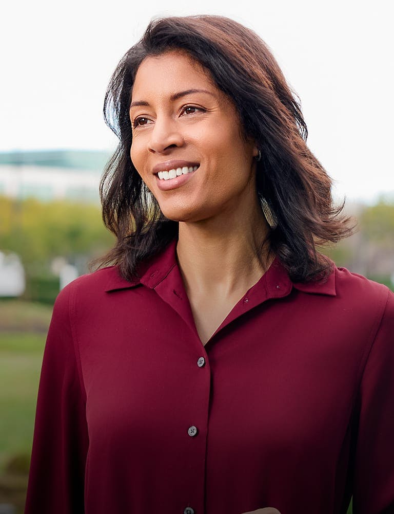 Woman in a maroon sweater