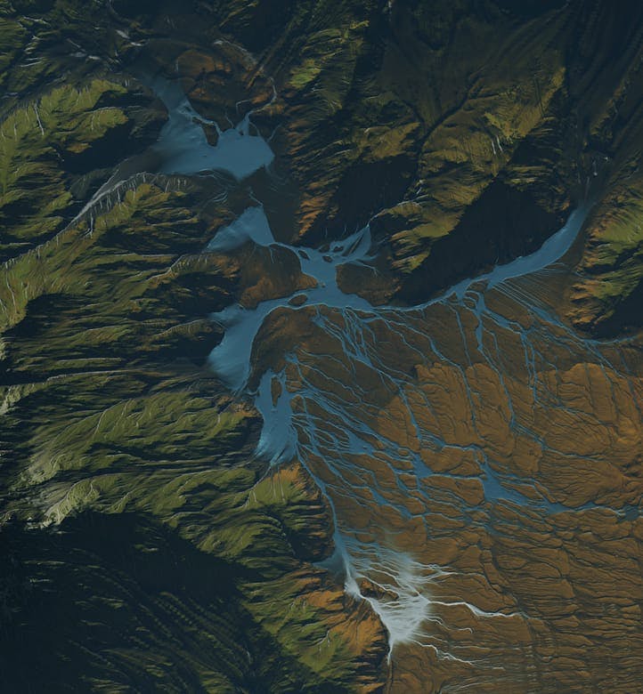 Aerial view of water and mountains