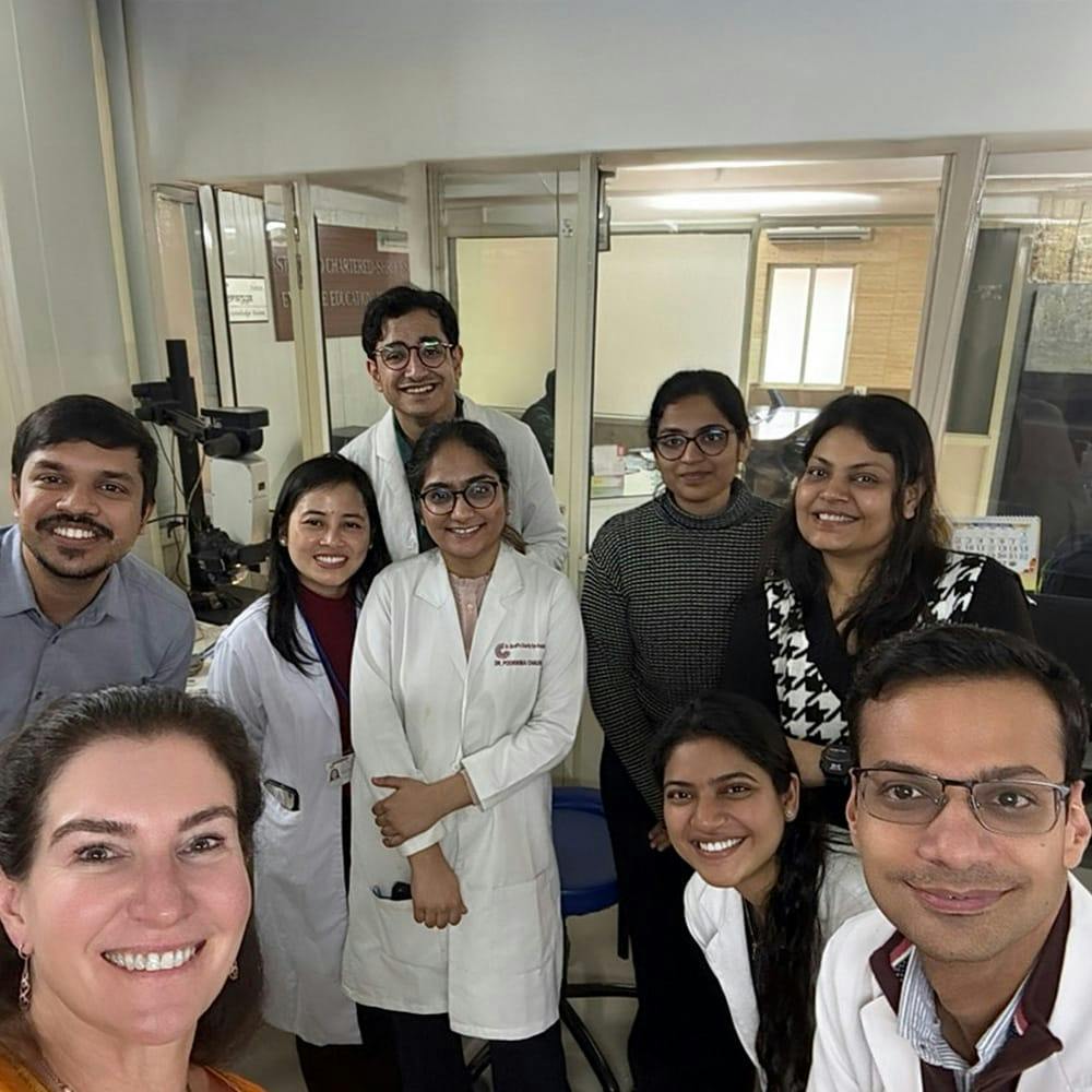 a group of people smiling