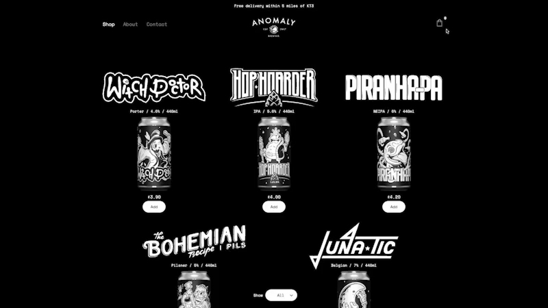 Anomaly Brewing website preview