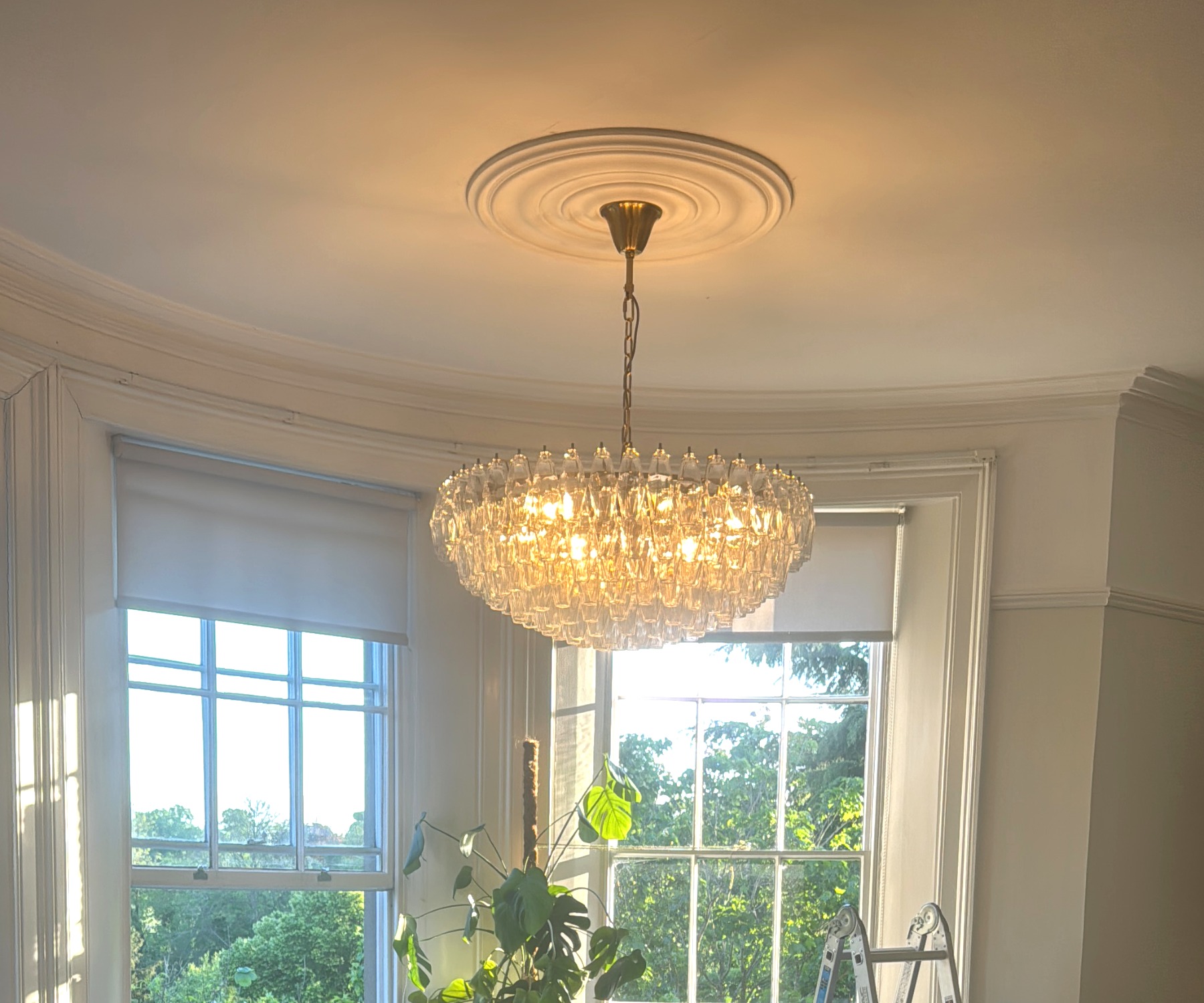 Crystal chandelier installed by Flare EFS in a period Georgian flat
