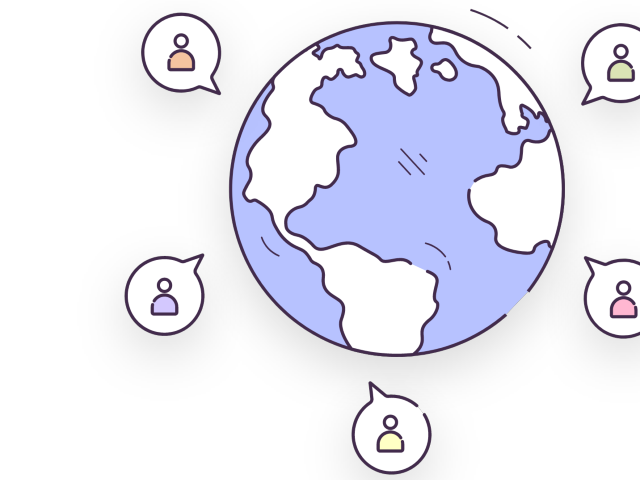 World map with people icons dotted around it.