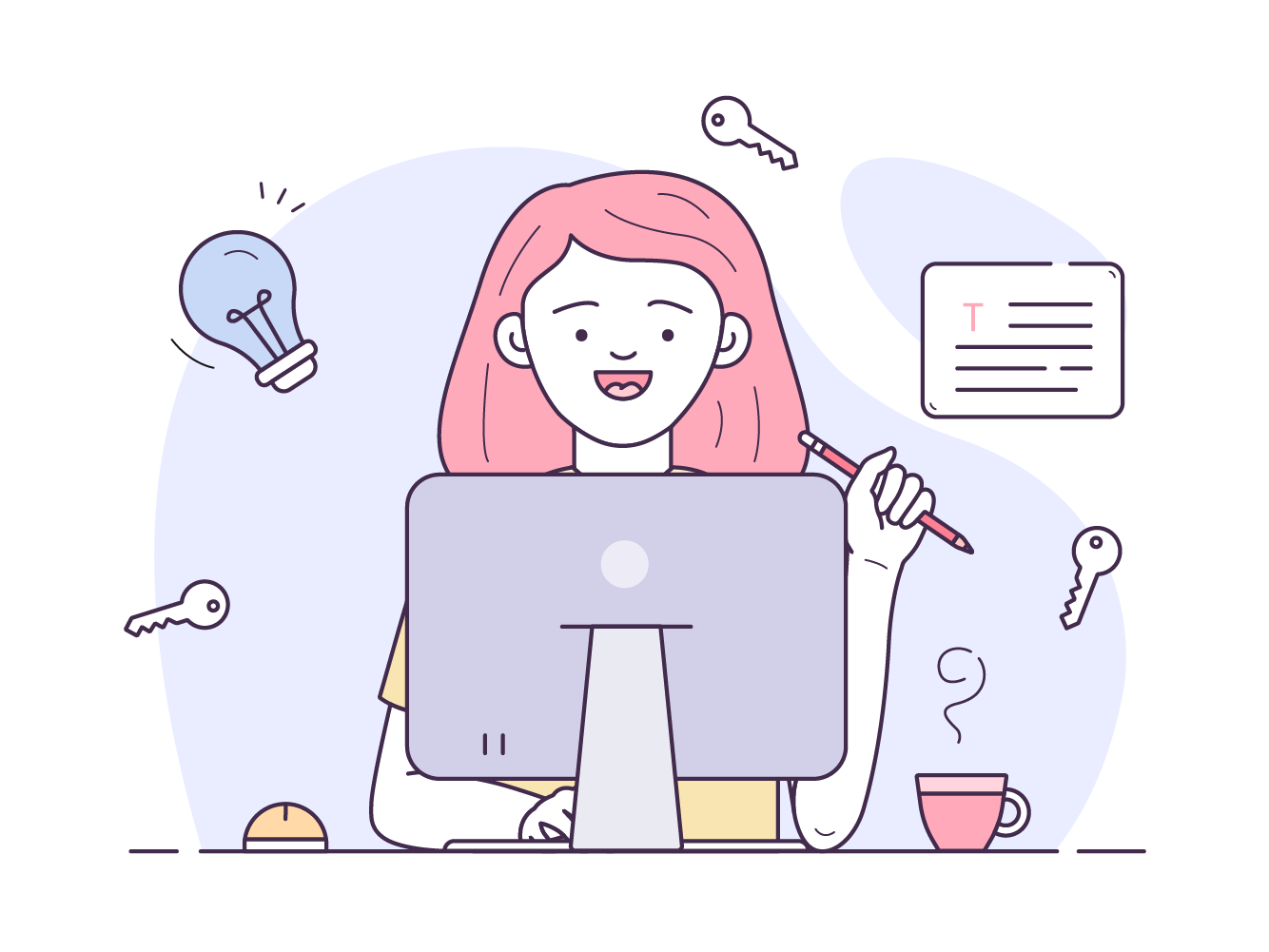 An illustration of a writer sitting in front of a computer