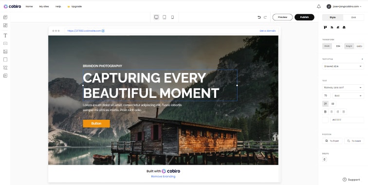Screenshot of Cobiro's website builder platform