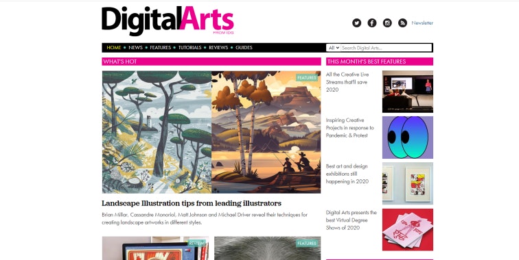Screenshot of Digital Arts magazine website