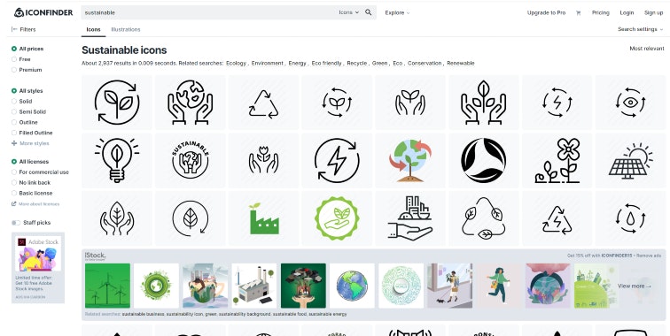 Screenshot of Iconfinders website