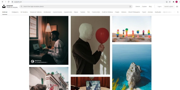 Screenshot of Unsplash's home page